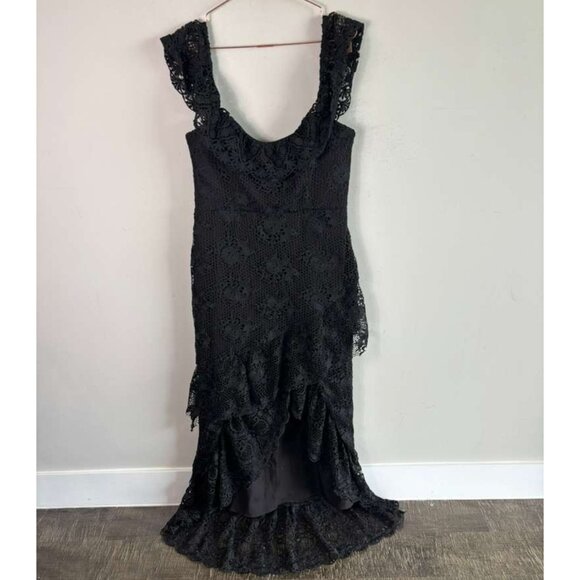 Lovers+Friends Womens Asymmetrical Festive Long Embroidered Dress Black Size L - Picture 6 of 12